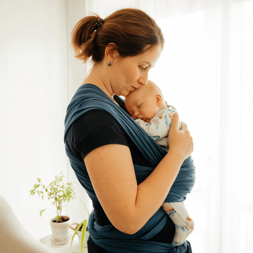 Madre sosteniendo a su bebé