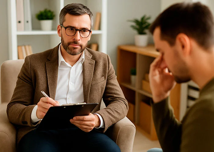 Profesional atendiendo a un paciente en consulta